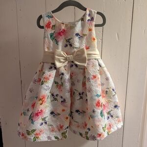 Bonnie Jean Multicolor Floral Formal Dress with Cream Bow